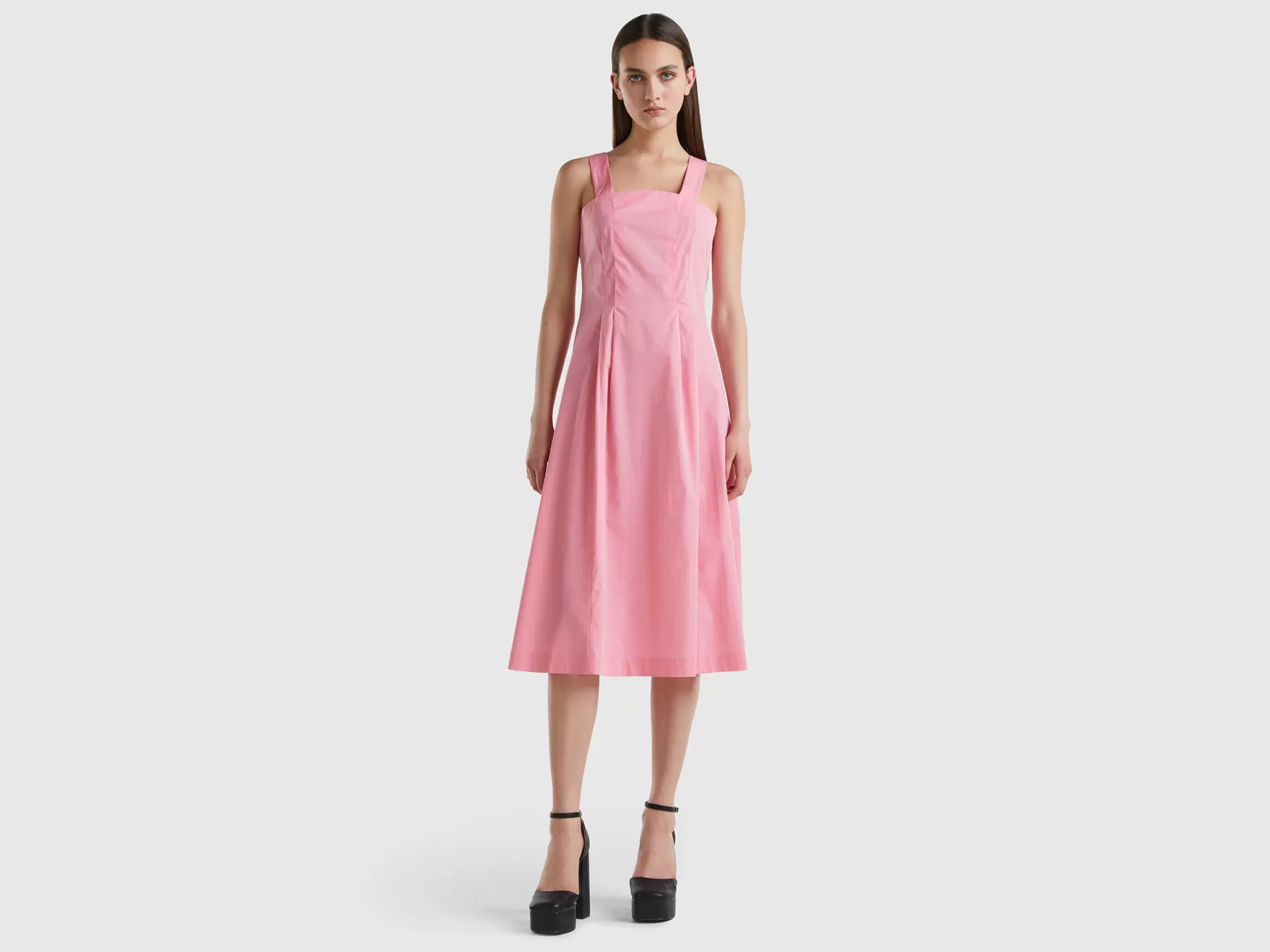 Benetton Vestito Midi In Cotone Leggero Rosa Cheap