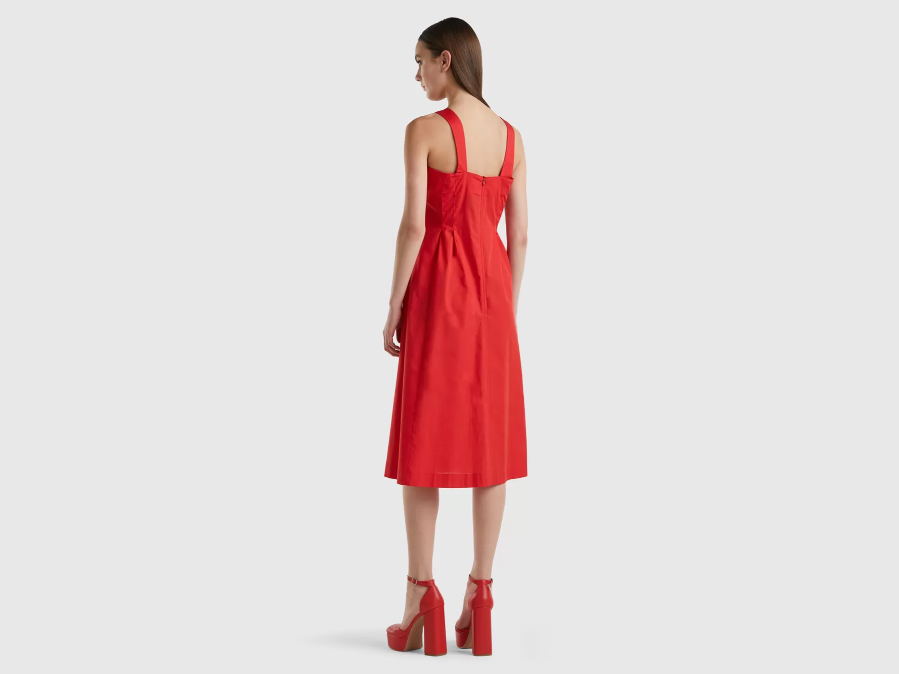 Benetton Vestito Midi In Cotone Leggero Rosso Sale