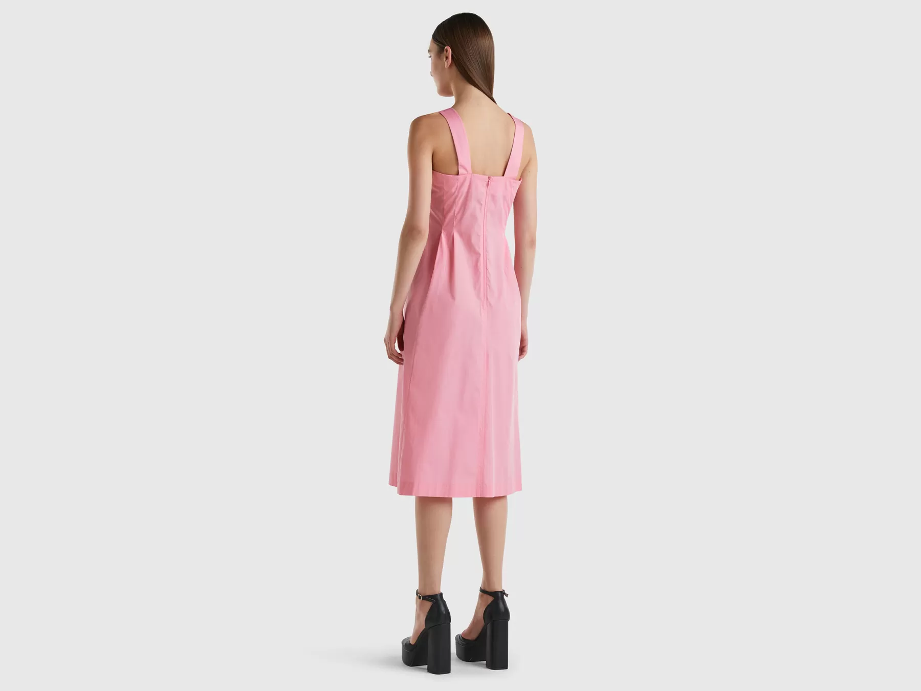 Benetton Vestito Midi In Cotone Leggero Rosa Cheap