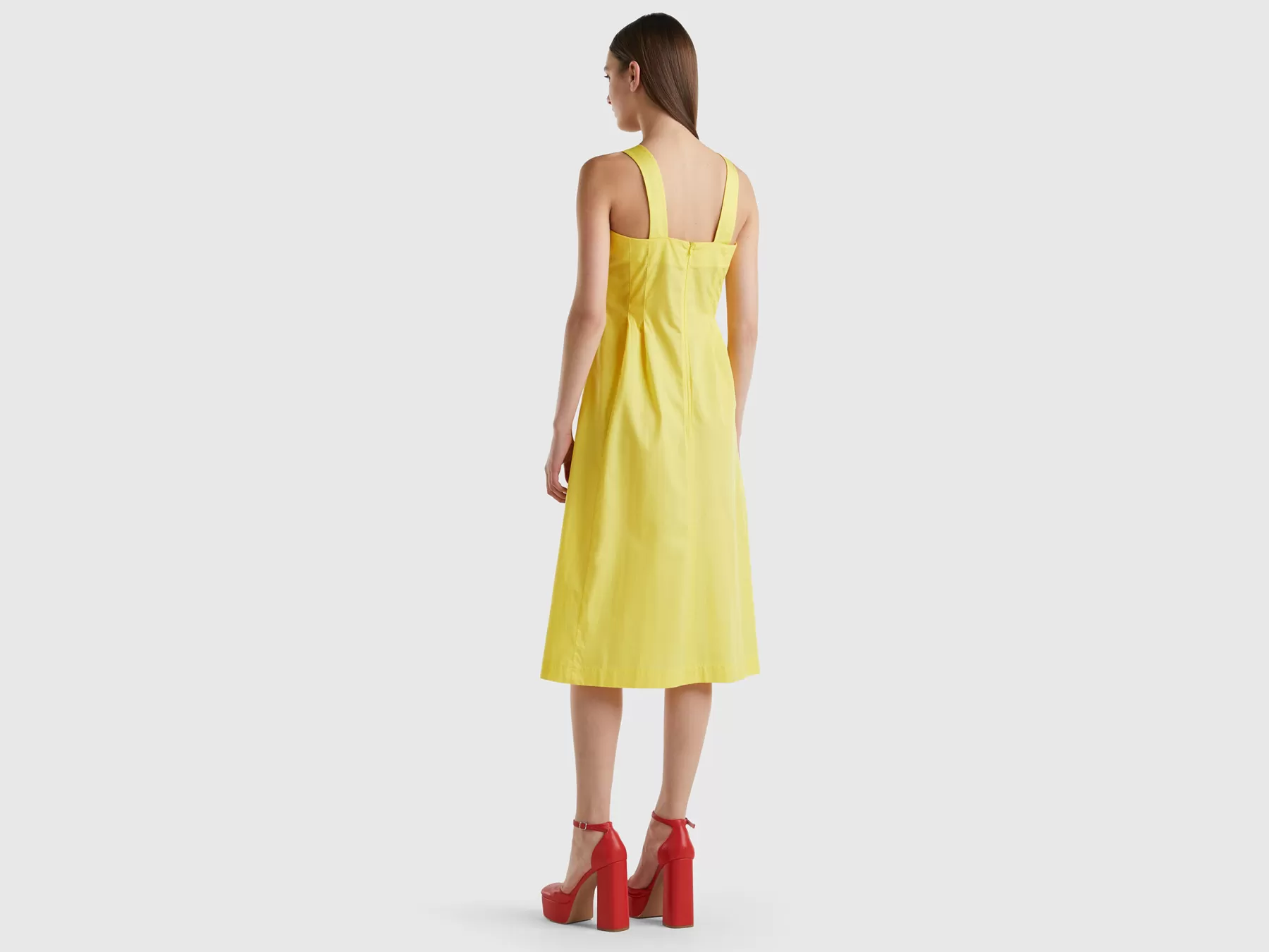 Benetton Vestito Midi In Cotone Leggero Giallo Shop